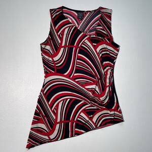 Vtg Y2K Red Op Art Asymmetrical Tank Top / SUZIE IN THE CITY Sz M / Psychedelic
